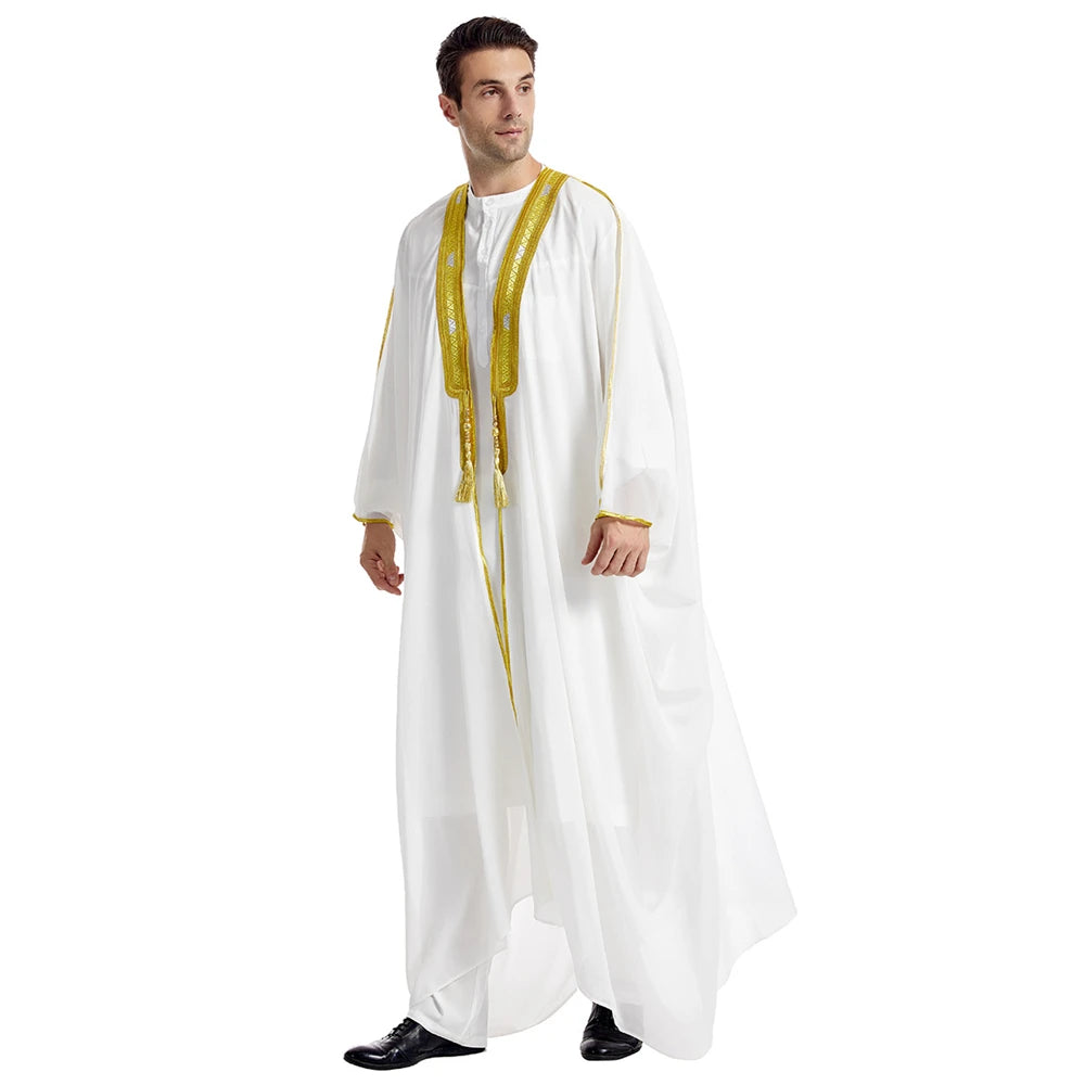 Islam Clothing Men Robe Kaftan Muslim Man Moroccan Casual Long Jubba Thobe Arabic Robe Middle East National Costume Eid Ramadan