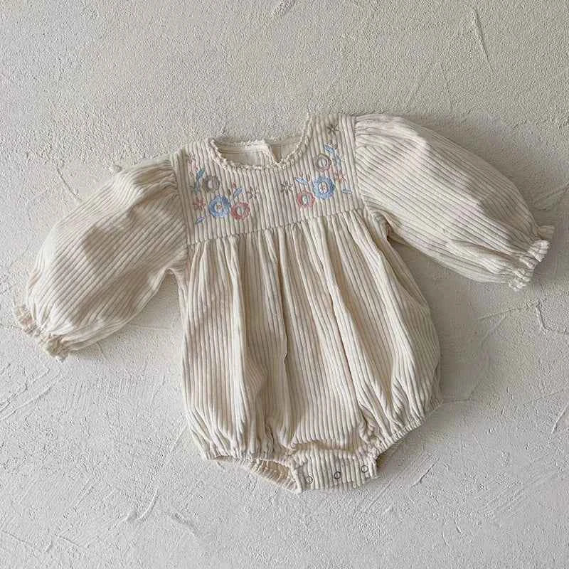 Autumn Toddler Baby Girl Romper Corduroy Long Sleeve Embroidered Flowers Newborn Baby Girl Jumpsuit Spring Baby Girl Clothing - AMULET RING STORE