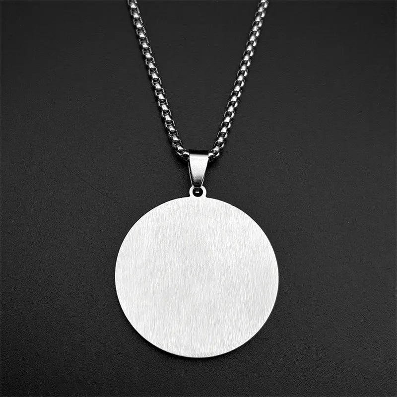 Muslim Arabic Quran Round Medal Pendant Necklace for Men Women Stainless Steel Gold Color Islamic Amulet Male Chain Jewelry
