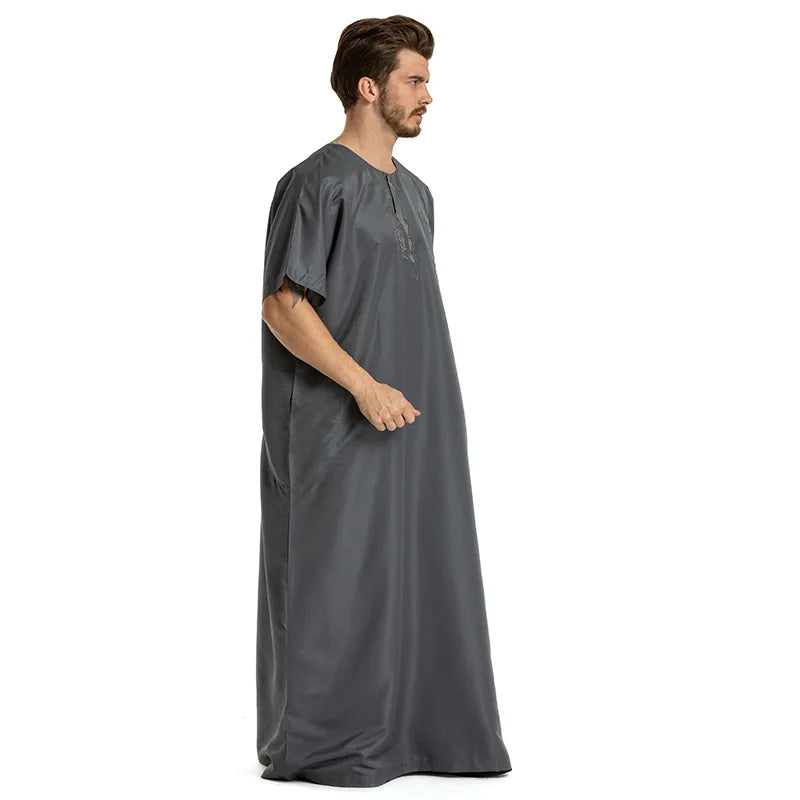 fashion muslim abayas for men embroidery round neck short sleeve full length arab fashion robes prayers clothing