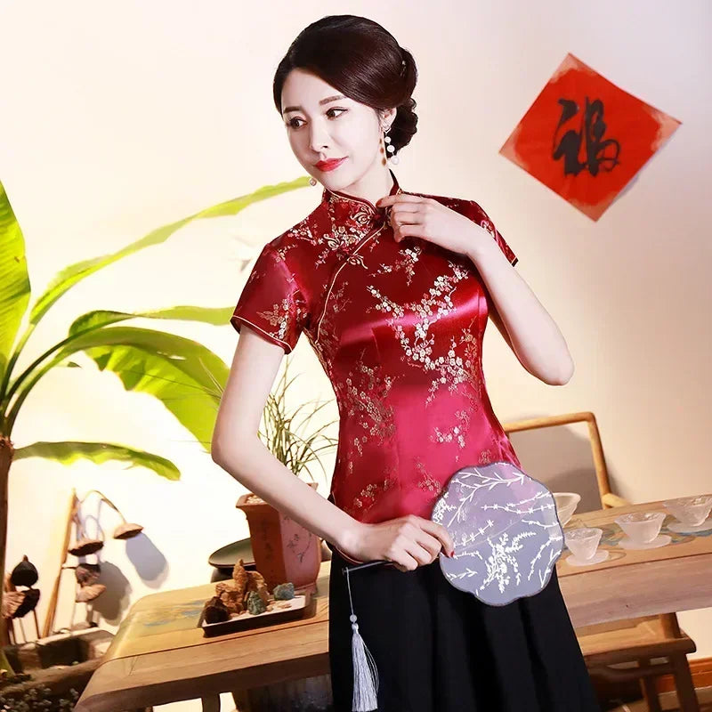 Elegant Ethnic Style Streetwear Cheongsam Qipao Tees Fashion Clothes Tshirts Vintage Shirts for Women Y2k Tops Women Clothing