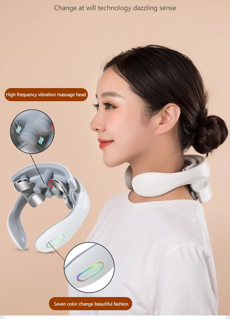Vibration Neck Masssger Rechargeable Low Frequency Pulse Cervical Massager Smart Electric Neck Massager Hot Compress Massage