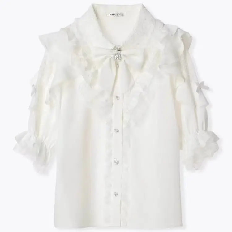 Sweet Gothic Lolita Two Piece Set, Off Shoulder Blouse + High Waist Skirt, Kawaii Tri-color Lace Coord Outfit for Women & Teens