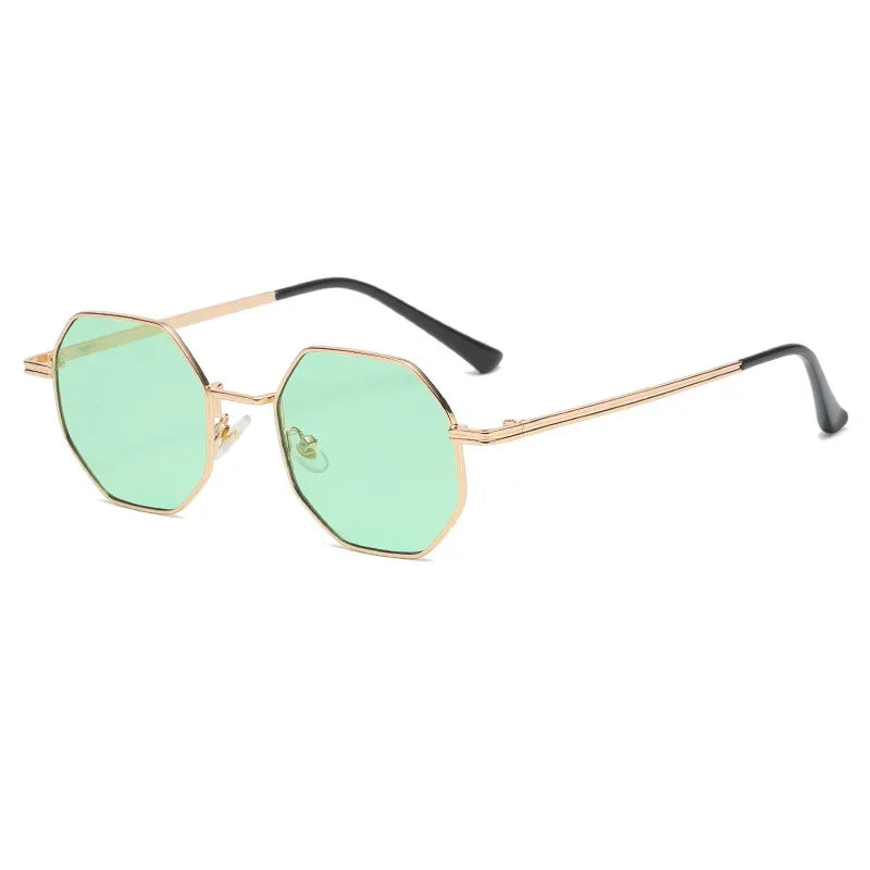 Vintage Polygonal Women Sunglasses Trendy Brand Metal Small Frame Gold-trimmed Gradient Sun Glasses