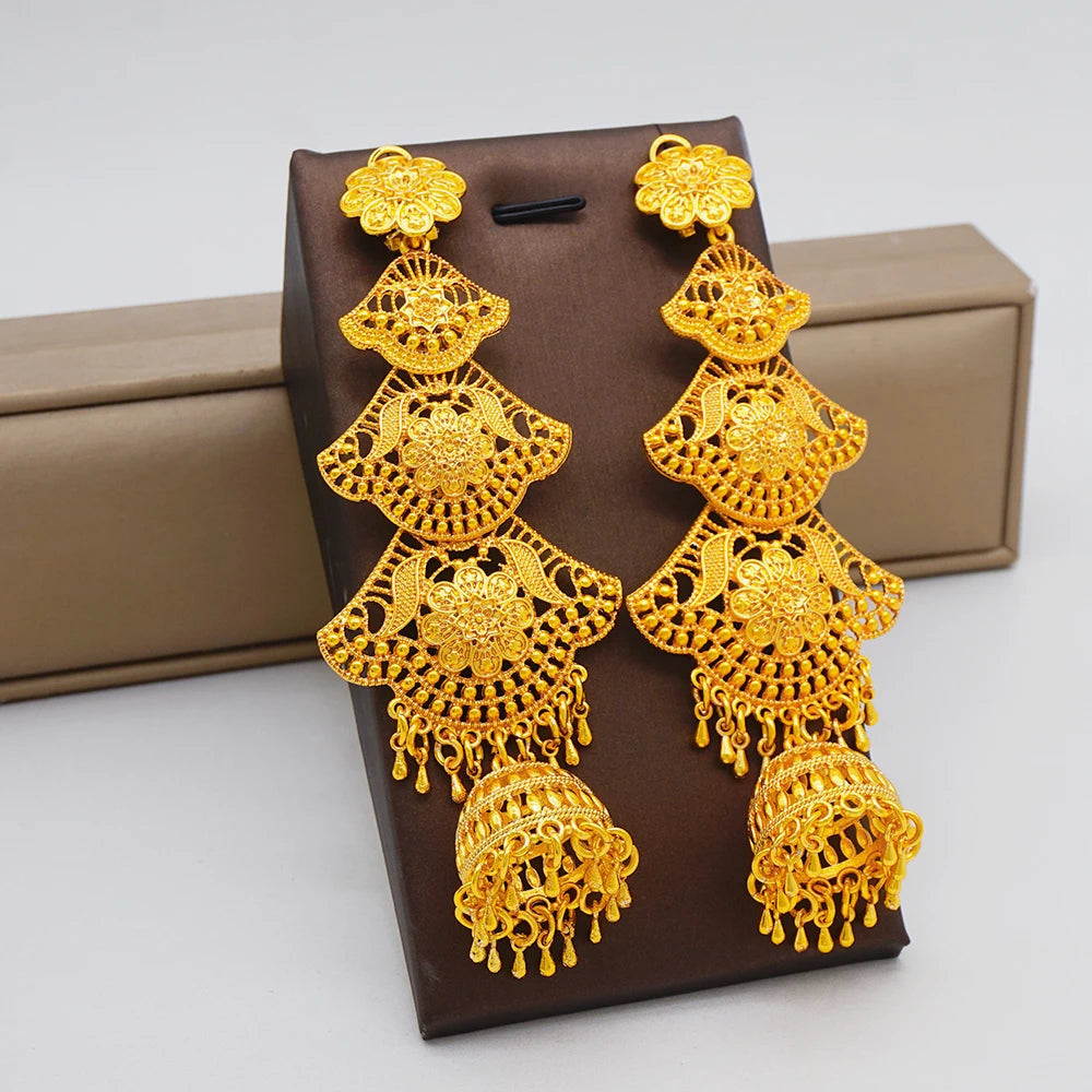 Fan Shape Earrings New Fashion Dubai Gold Color Drop Earrings French African Women Girls Party Gifts Wedding Jewelry Earring