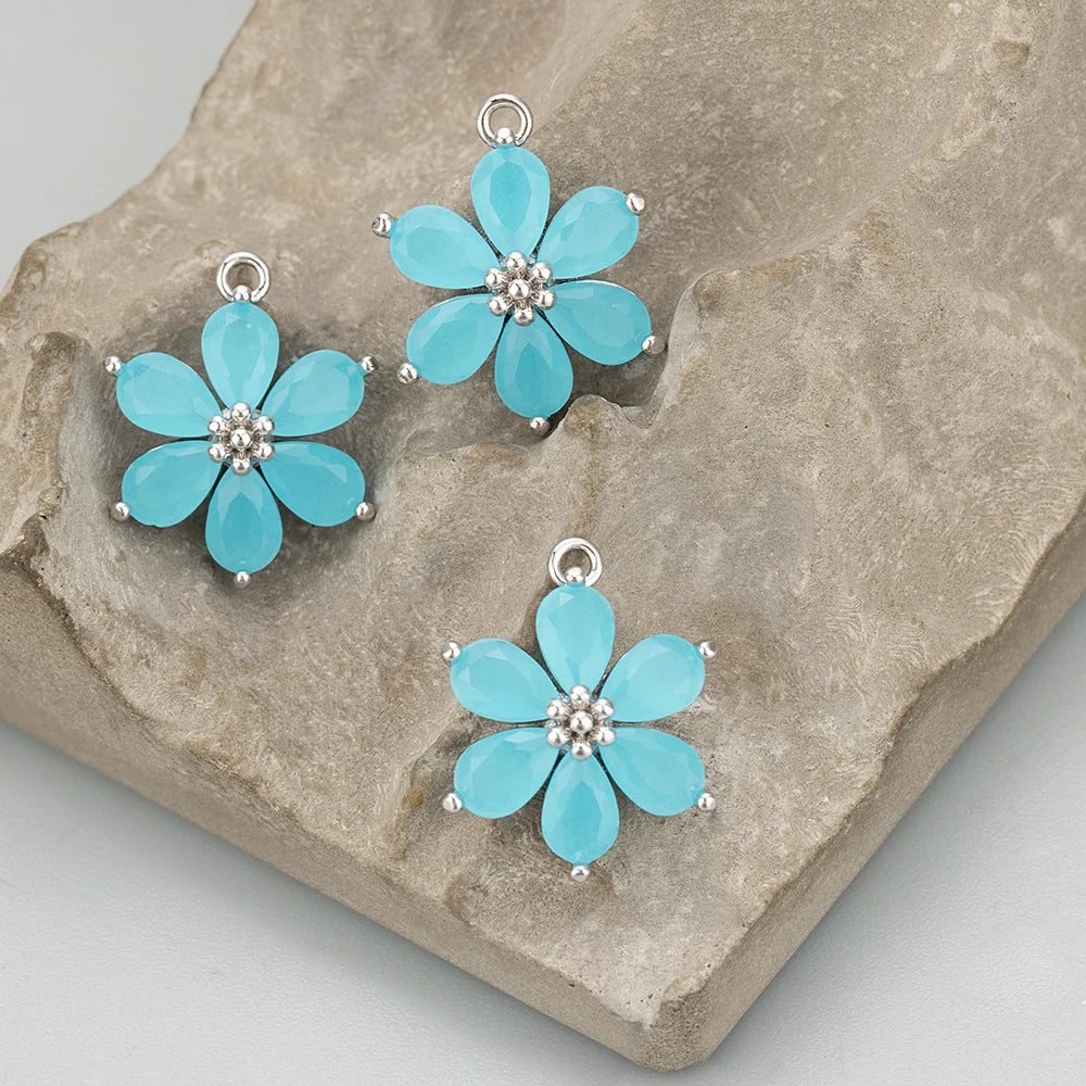 GUFEATHER,6pcs/lot,MC78,jewelry accessories,18k gold plated,nickel free,copper,zircon,hand made,flower shape,charms,diy pendants - AMULET RING STORE