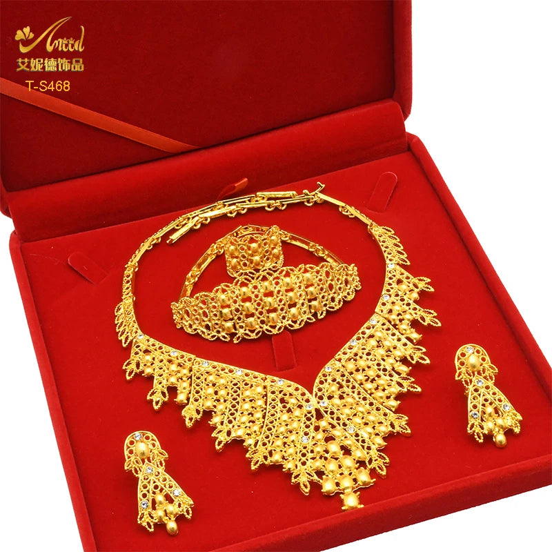 ANIID Dubai Plated Jewelry Set For Women Indian Earring and Necklace Nigeria Moroccan Bridal Accessorie Wedding Bracelet Gifts