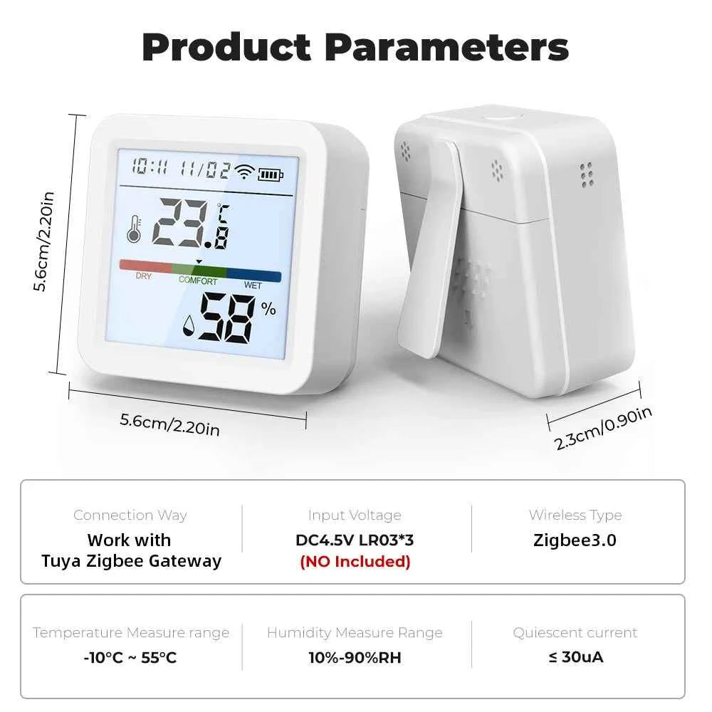 Tuya ZigBee Smart Home Temperature Humidity Sensor with BackLight LCD Works With Google Assistant and Need Tuya Zigbee Hub - AMULET RING STORE