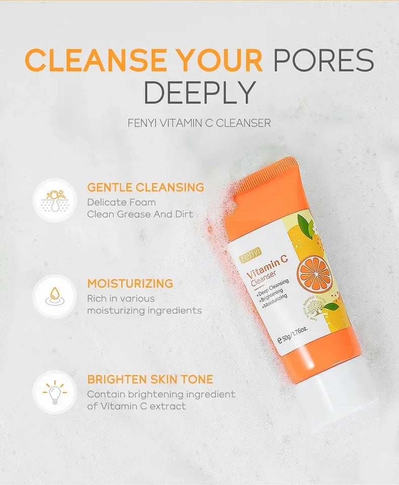Vitamin C Facial Cleanser Skin Cleansing Moisturizing Blackhead Remove Skincare Face Wash Foam Face Cleanser 50g