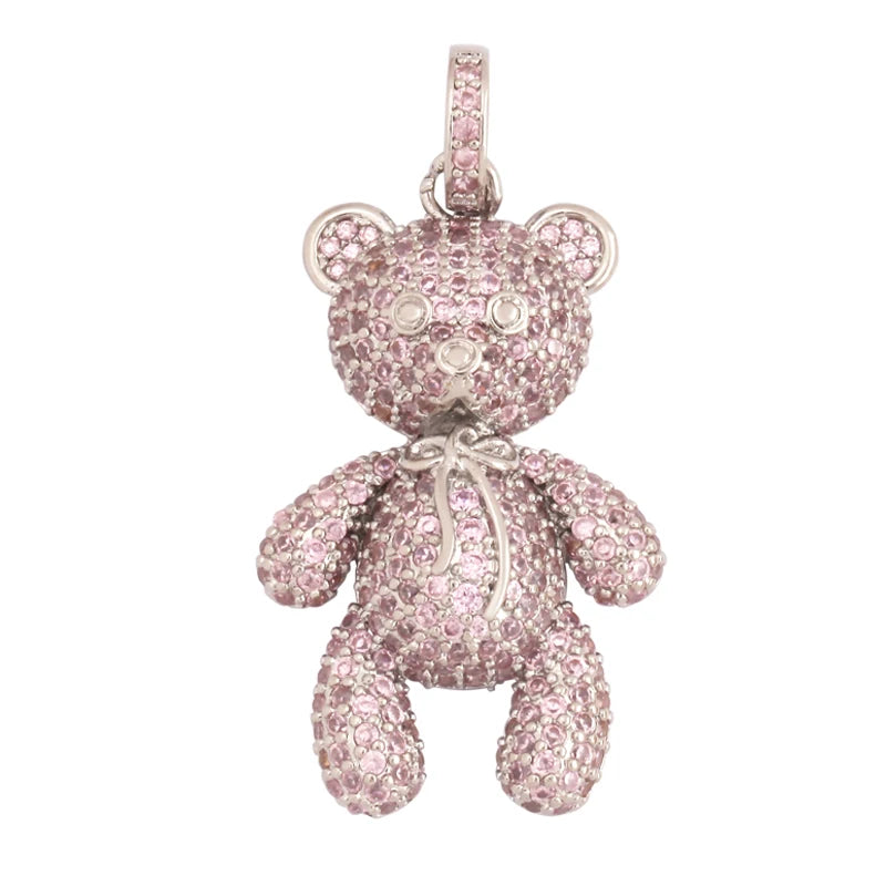 Luxury Fine Inlaid Rainbow Cubic Zirconia Charm Pendant,Cute Bear Jewelry Necklace Bracelet Making Wholesale Supplies M85 - AMULET RING STORE