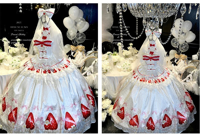 Sweet Princess Style Birthday Anniversary Wedding Dress New Lolita Cute Bow Sexy Strapless Girl Temperament Puffy Lace Dresses