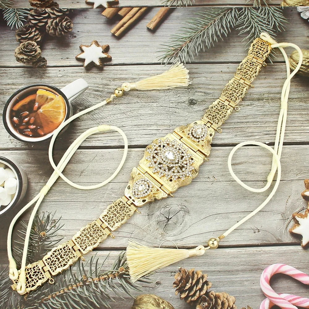 Arabic Style Women Belt Metal Waist Chain Adjustable Length Moroccan Caftan Belt