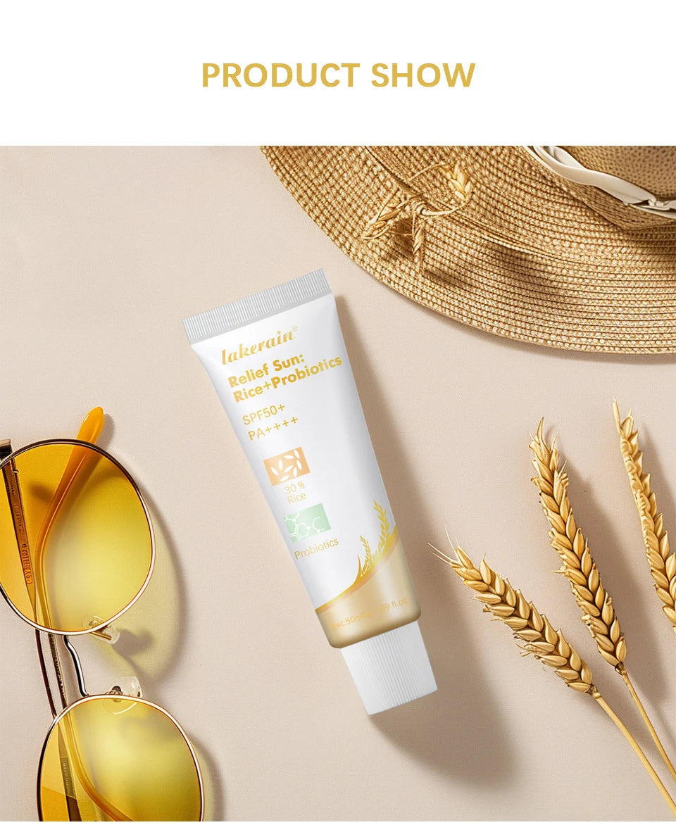 Lakerain SPF50+ Rice+Probiotics Sunscreen Skin Protection Refreshing Makeup Sunscreen Cream UV Resistance Facial Sunscreen New