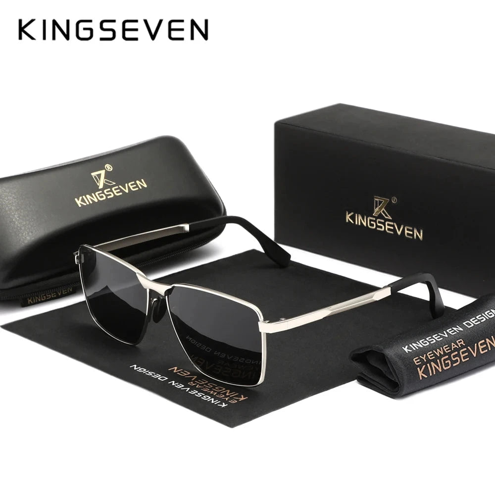 KINGSEVEN Classic Sunglasses Men Rectangle Alloy Frame Glasses Polarized UV400 Casual Trendy Driving Eyewear
