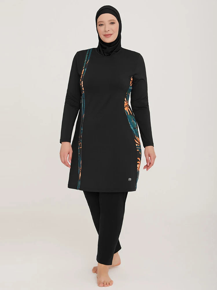 3PCS Thin Style Sporty Muslim Swimwear Burkini Femmes Women Modest Swimsuit Bathing Suit Hijab Top Pant (No built-in Bra)