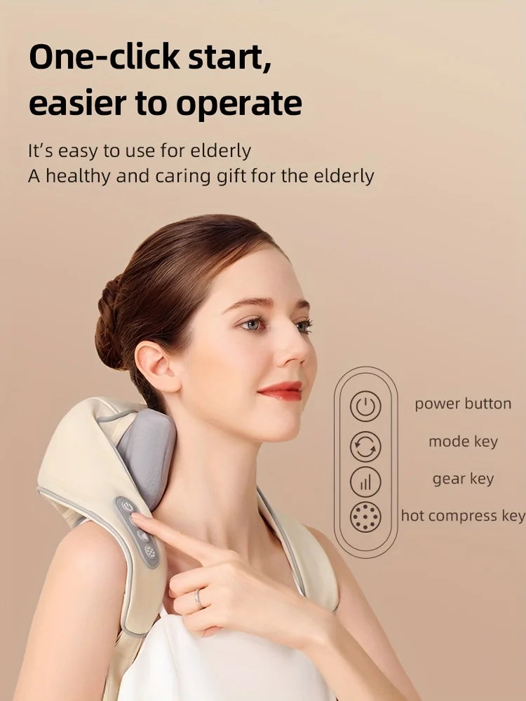 Shoulder and neck massager, capable of deep hot compress, finger pressure wireless massage shawl, electric kneading massager
