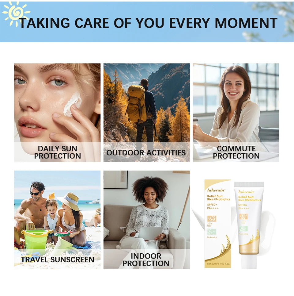 Lakerain SPF50+ Rice+Probiotics Sunscreen Skin Protection Refreshing Makeup Sunscreen Cream UV Resistance Facial Sunscreen New