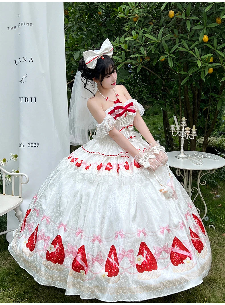 Sweet Princess Style Birthday Anniversary Wedding Dress New Lolita Cute Bow Sexy Strapless Girl Temperament Puffy Lace Dresses