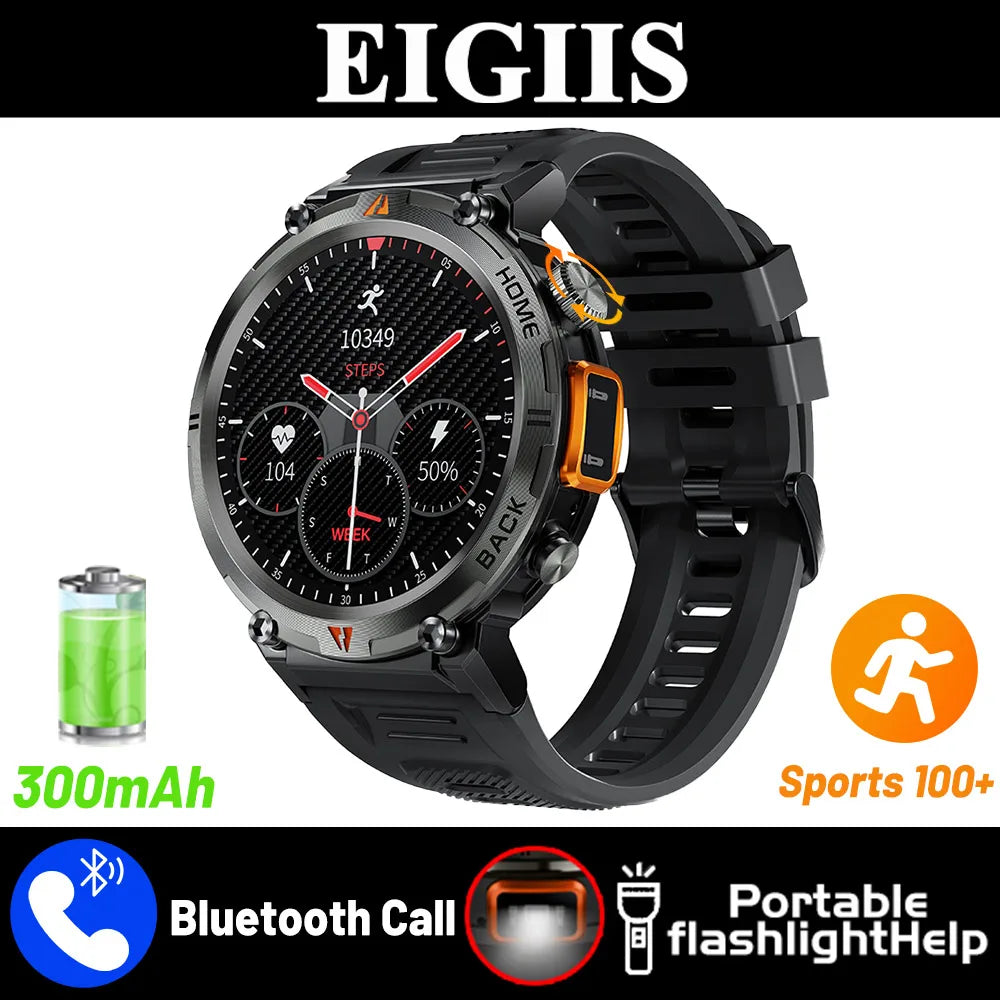EIGIIS KE3 2025 New Bluetooth Call smartwatch for men Full Touch Screen With Health Monitor heart rate Flashlight Smart watch