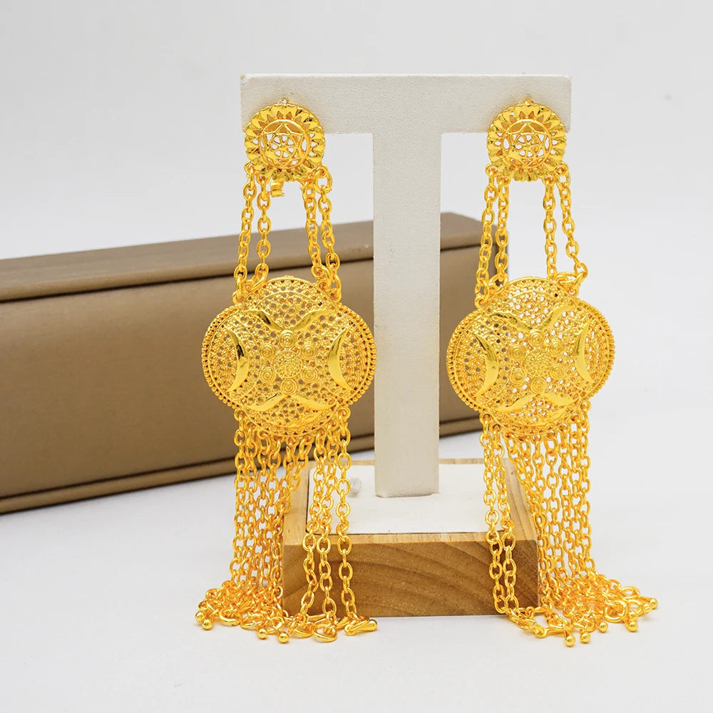 Fan Shape Earrings New Fashion Dubai Gold Color Drop Earrings French African Women Girls Party Gifts Wedding Jewelry Earring