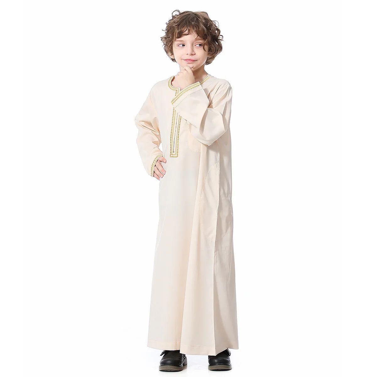 Small Size Muslim Man Clothing Islamic Muslim Arabic Men's Robe Long Sleeve Embroidered Stand Collar Arabian Thobe