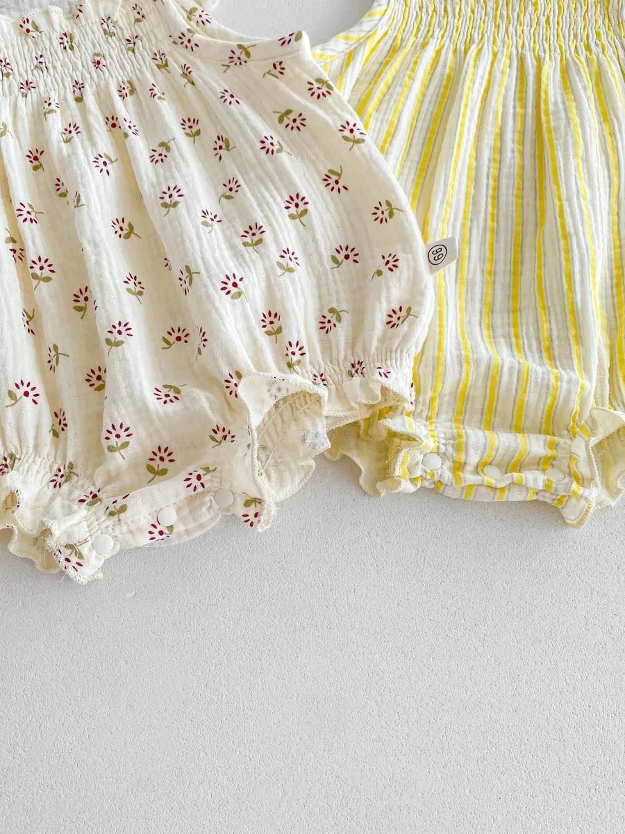 Summer baby clothes Korean thin striped suspenders bow triangle jumpsuit, sweet and cute baby jumpsuit, suitable for going out - AMULET RING STORE