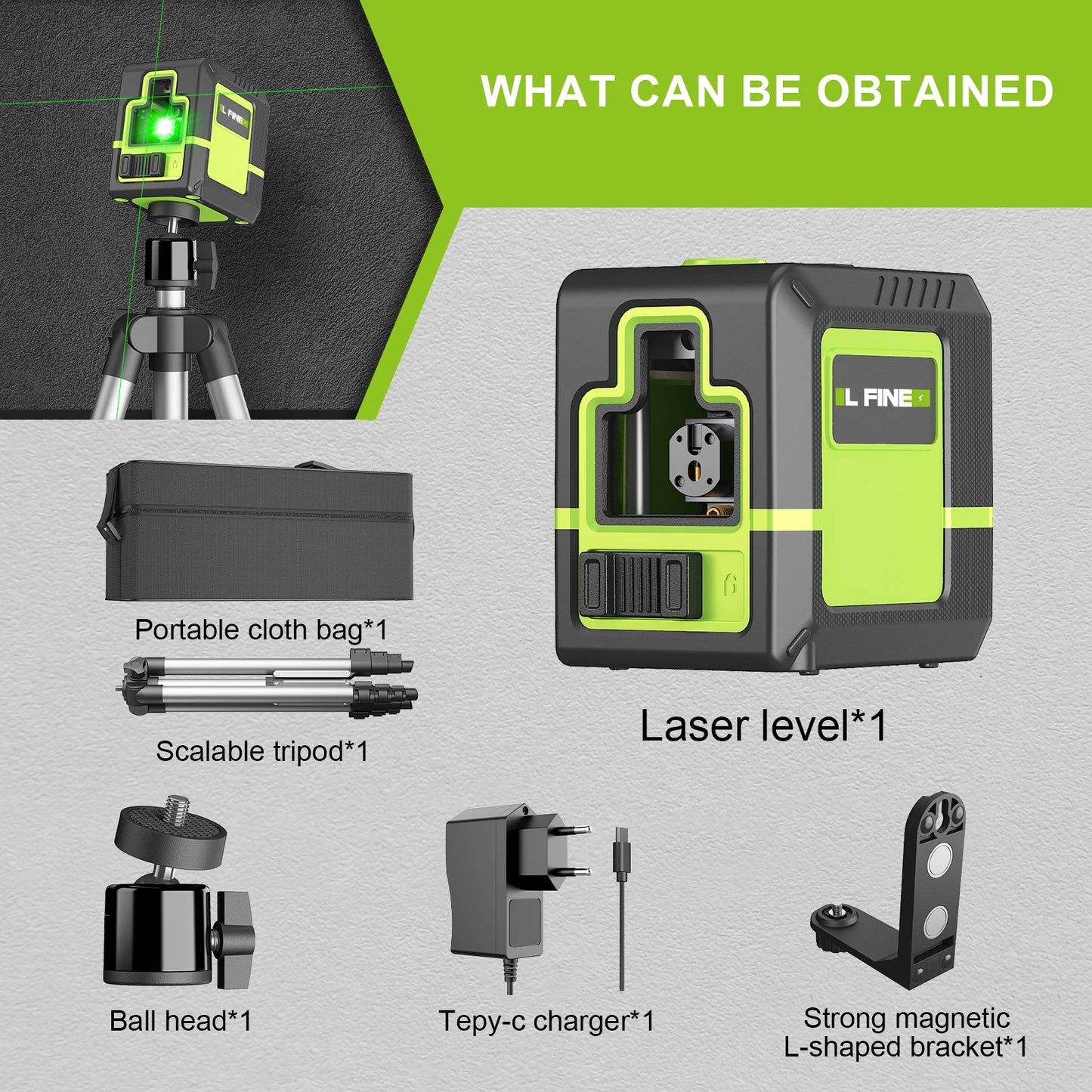 Lfine Laser Level 2 Lines with Tripod professional Level Laser Horizontal Vertical Nivel Laser automatic 360°Self-Leveling Tool