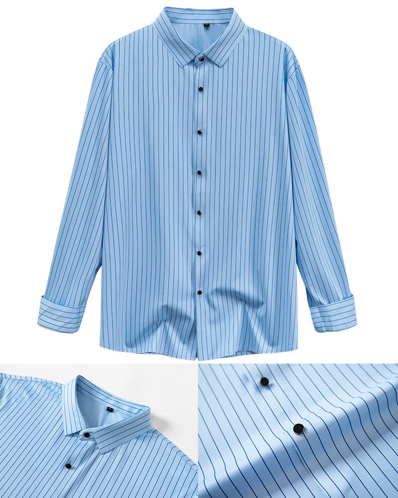 New Stylish Men's Striped Shirt Long Sleeve Business Casual High Elasticity Spring Autumn Seamless Easy-care Soft Man Clothing