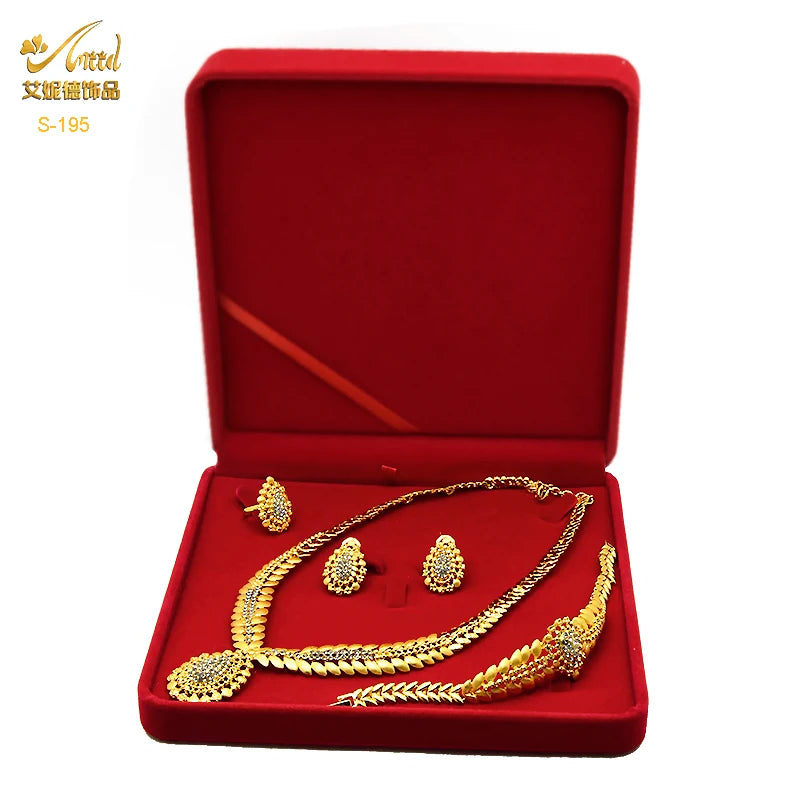 ANIID Dubai Plated Jewelry Set For Women Indian Earring and Necklace Nigeria Moroccan Bridal Accessorie Wedding Bracelet Gifts