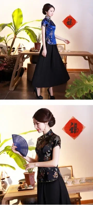 Elegant Ethnic Style Streetwear Cheongsam Qipao Tees Fashion Clothes Tshirts Vintage Shirts for Women Y2k Tops Women Clothing