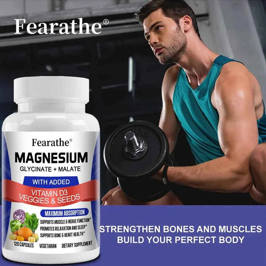 Magnesium Capsules - Magnesium Malate + Glycinate Supplement, Helps Boost Immunity, Promote Heart Health and Strong Bones