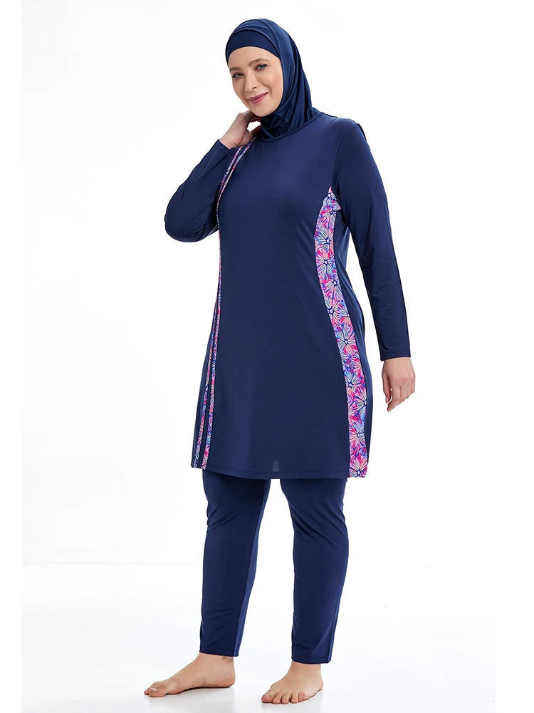 3PCS Thin Style Sporty Muslim Swimwear Burkini Femmes Women Modest Swimsuit Bathing Suit Hijab Top Pant (No built-in Bra)