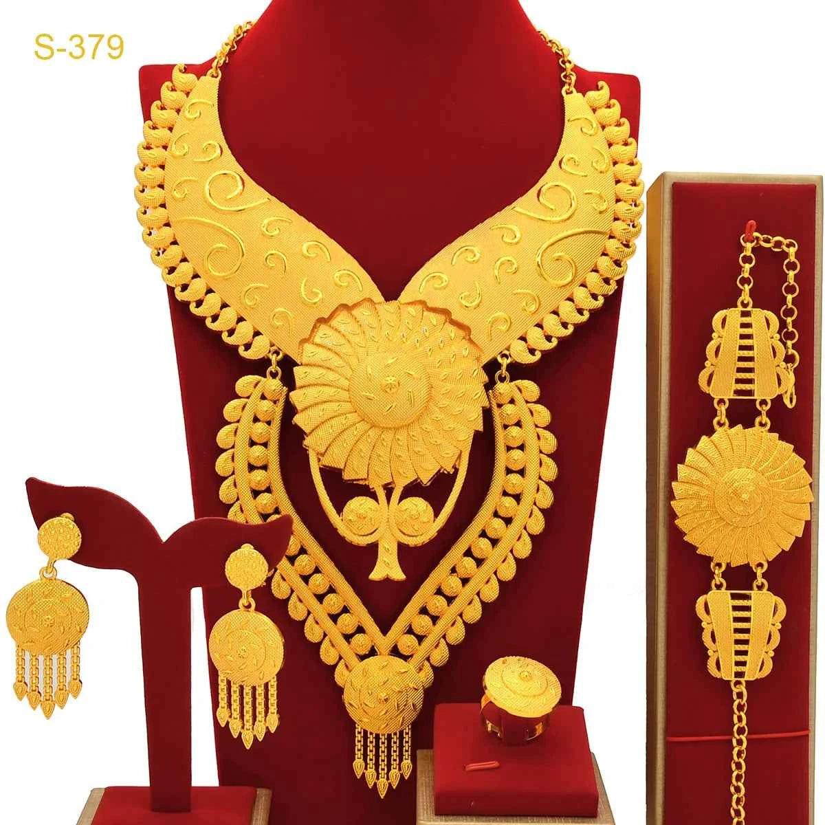 Bridal Indian Necklace Sets 24K Gold Plated Long Pendant For Women Nigeria African Dubai Wedding Earring Jewelry Set Party Gift