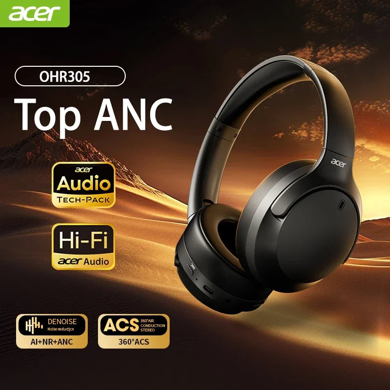 Acer Headphones Wireless Earphones Head Tracking 3D Spatial Audio -42dB ANC Bluetooth 5.4 HIFI Headset ENC HD Mic Low-Latency