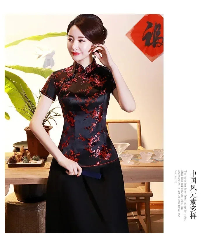 Elegant Ethnic Style Streetwear Cheongsam Qipao Tees Fashion Clothes Tshirts Vintage Shirts for Women Y2k Tops Women Clothing