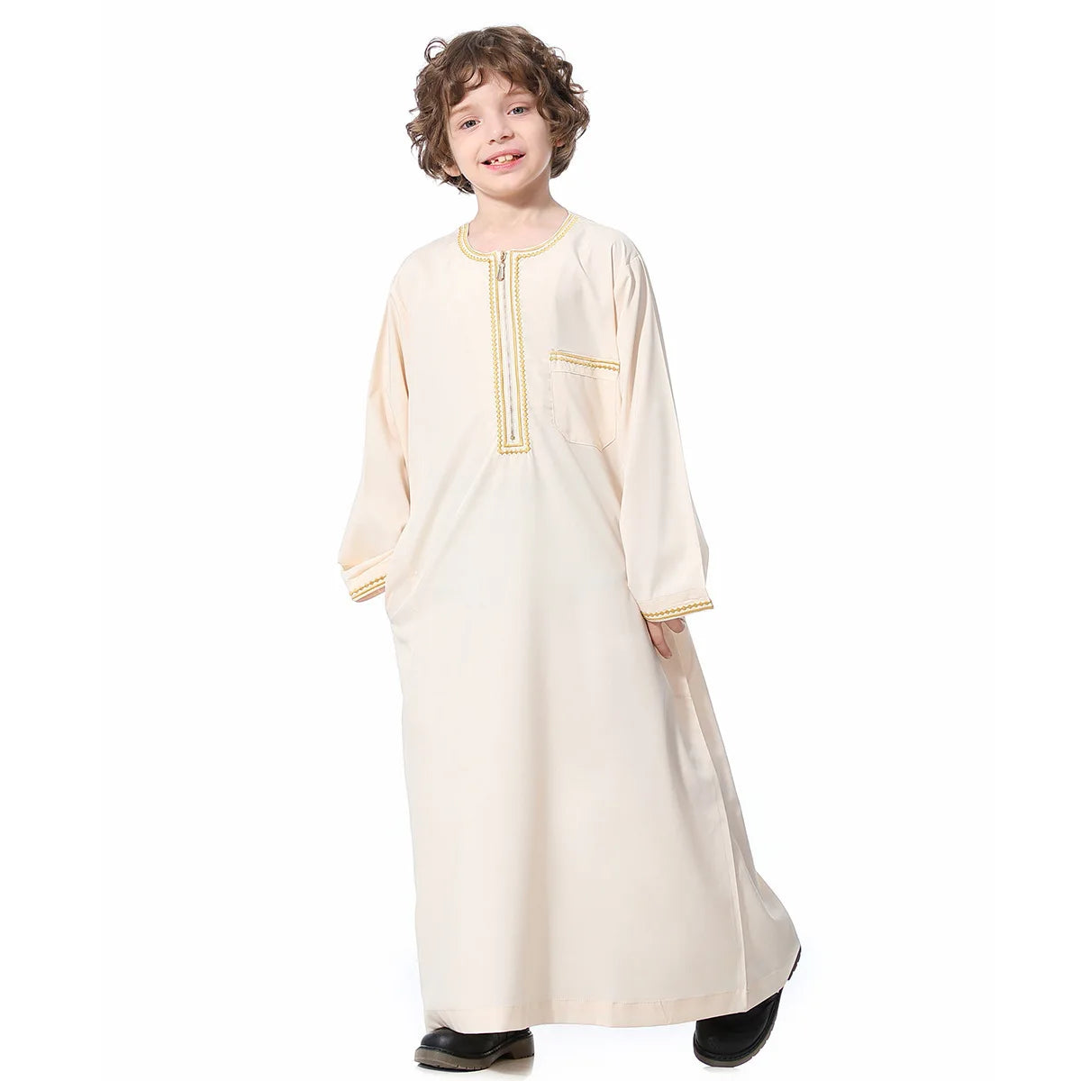 Small Size Muslim Man Clothing Islamic Muslim Arabic Men's Robe Long Sleeve Embroidered Stand Collar Arabian Thobe