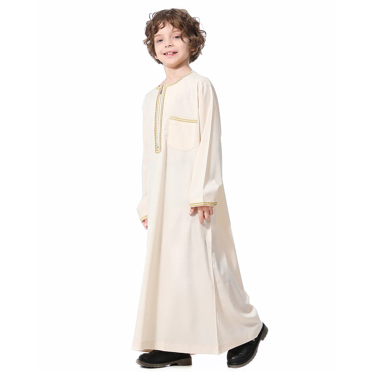 Small Size Muslim Man Clothing Islamic Muslim Arabic Men's Robe Long Sleeve Embroidered Stand Collar Arabian Thobe
