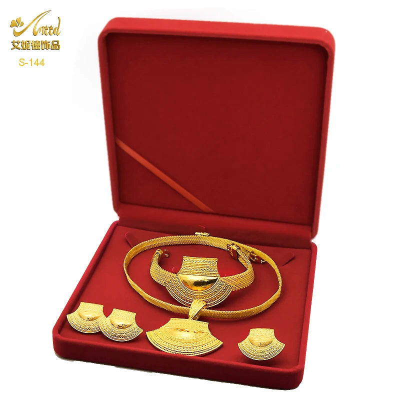 ANIID Dubai Plated Jewelry Set For Women Indian Earring and Necklace Nigeria Moroccan Bridal Accessorie Wedding Bracelet Gifts