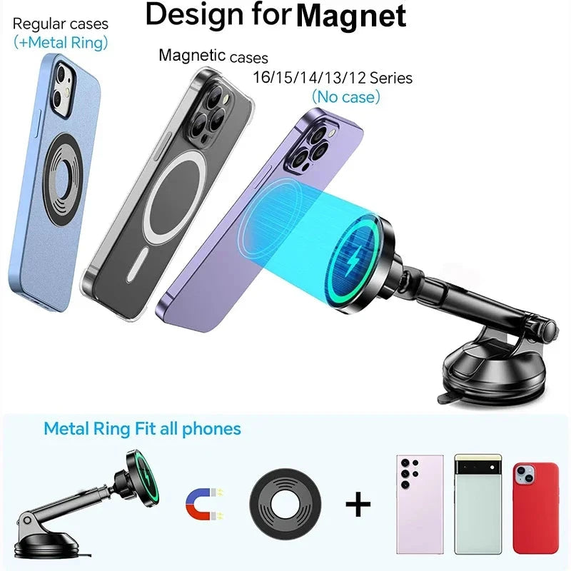 UYUXIO Strong Magnetic Wireless Car Phone Charger Adapter 15W Dashboard Windshield Car Phone Holder for iPhone 16 15 14 Pro Max
