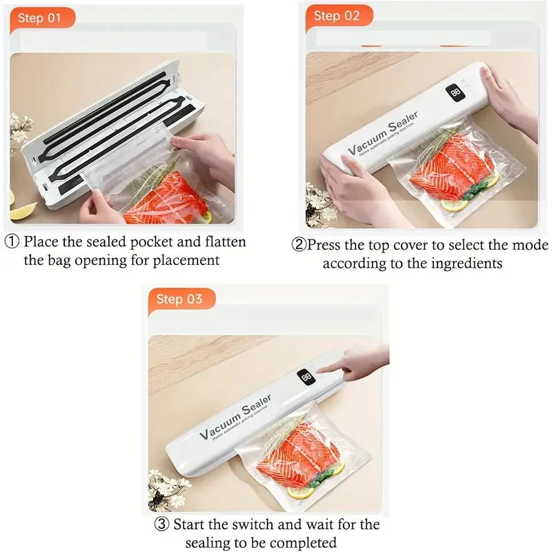 3-in-1 Automatic Vacuum Sealer Machine Upgraded Food Saver With LED Display & 10 Vacuum Bags Multi-Functional Kitchen Appliance - AMULET RING STORE