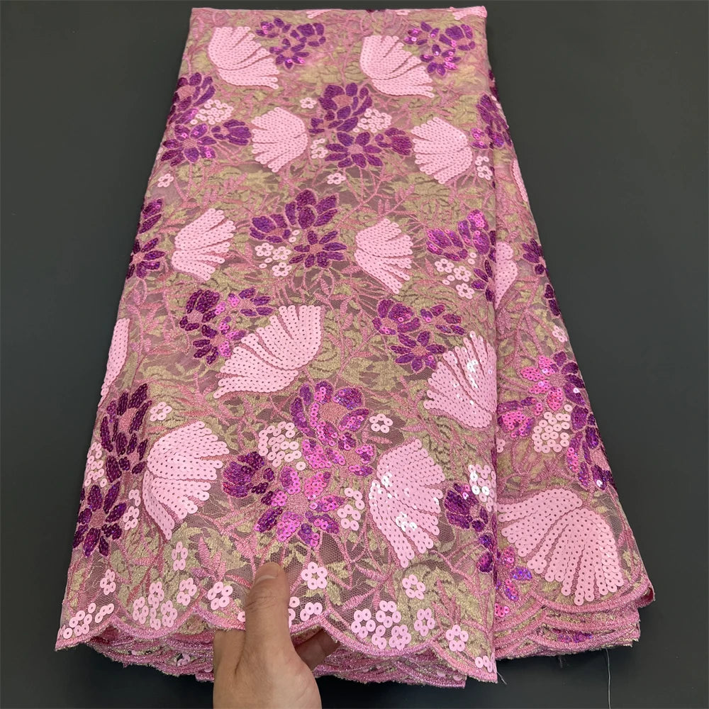 African Nigerian Tulle Lace Fabric - 3D Sequins Embroidery