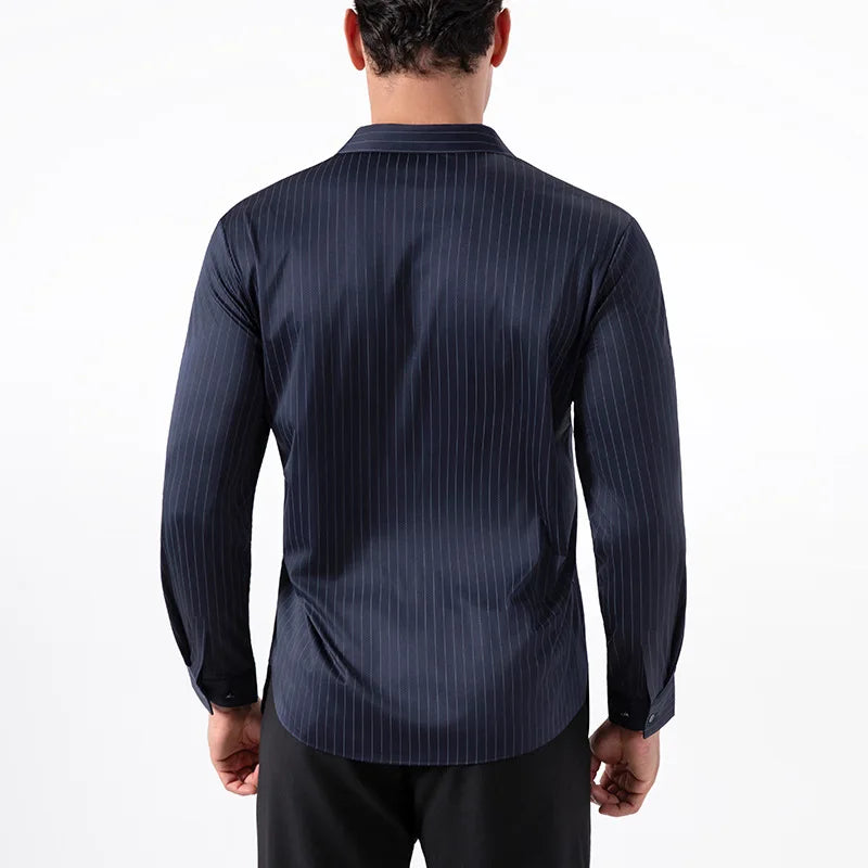 New Stylish Men's Striped Shirt Long Sleeve Business Casual High Elasticity Spring Autumn Seamless Easy-care Soft Man Clothing