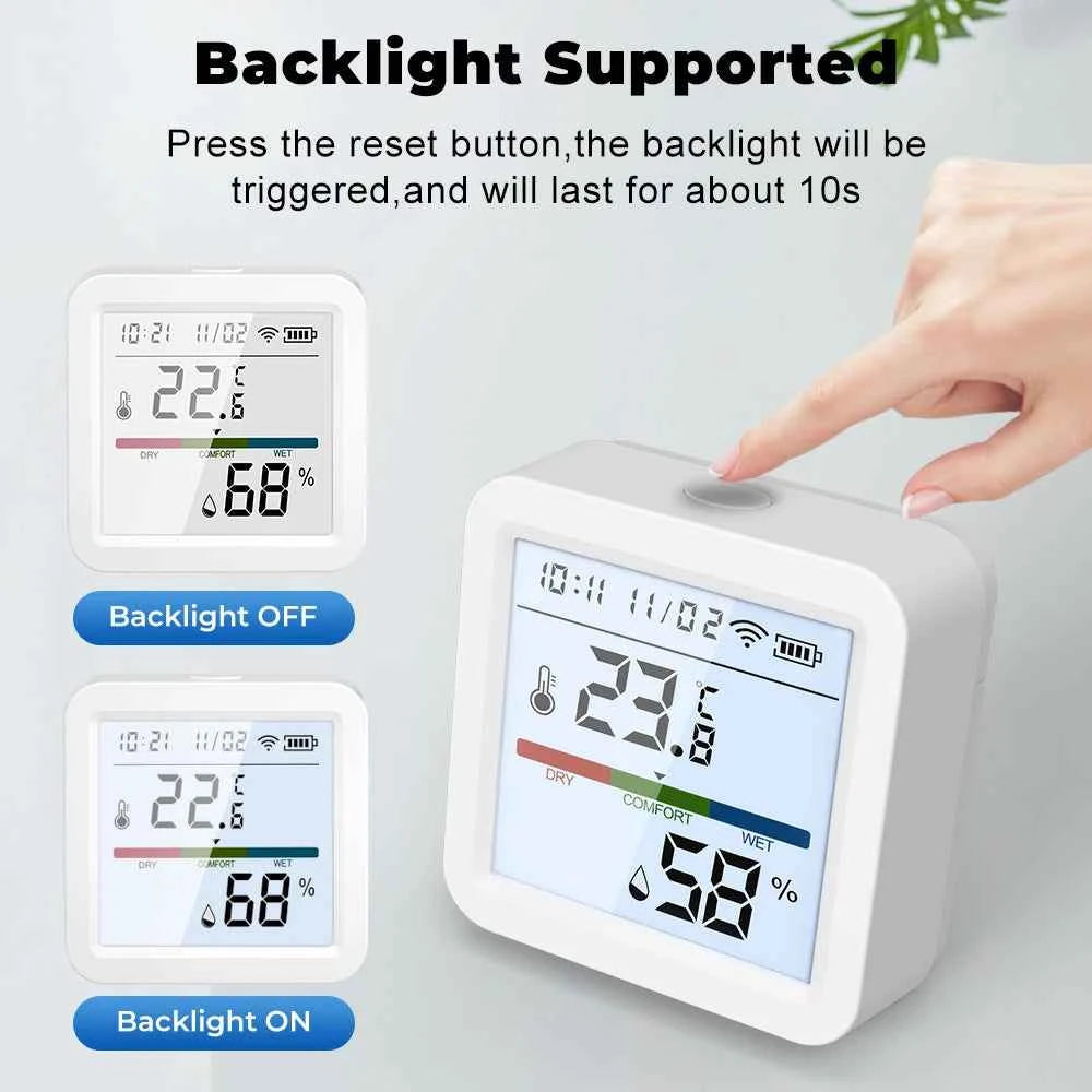 Tuya ZigBee Smart Home Temperature Humidity Sensor with BackLight LCD Works With Google Assistant and Need Tuya Zigbee Hub - AMULET RING STORE