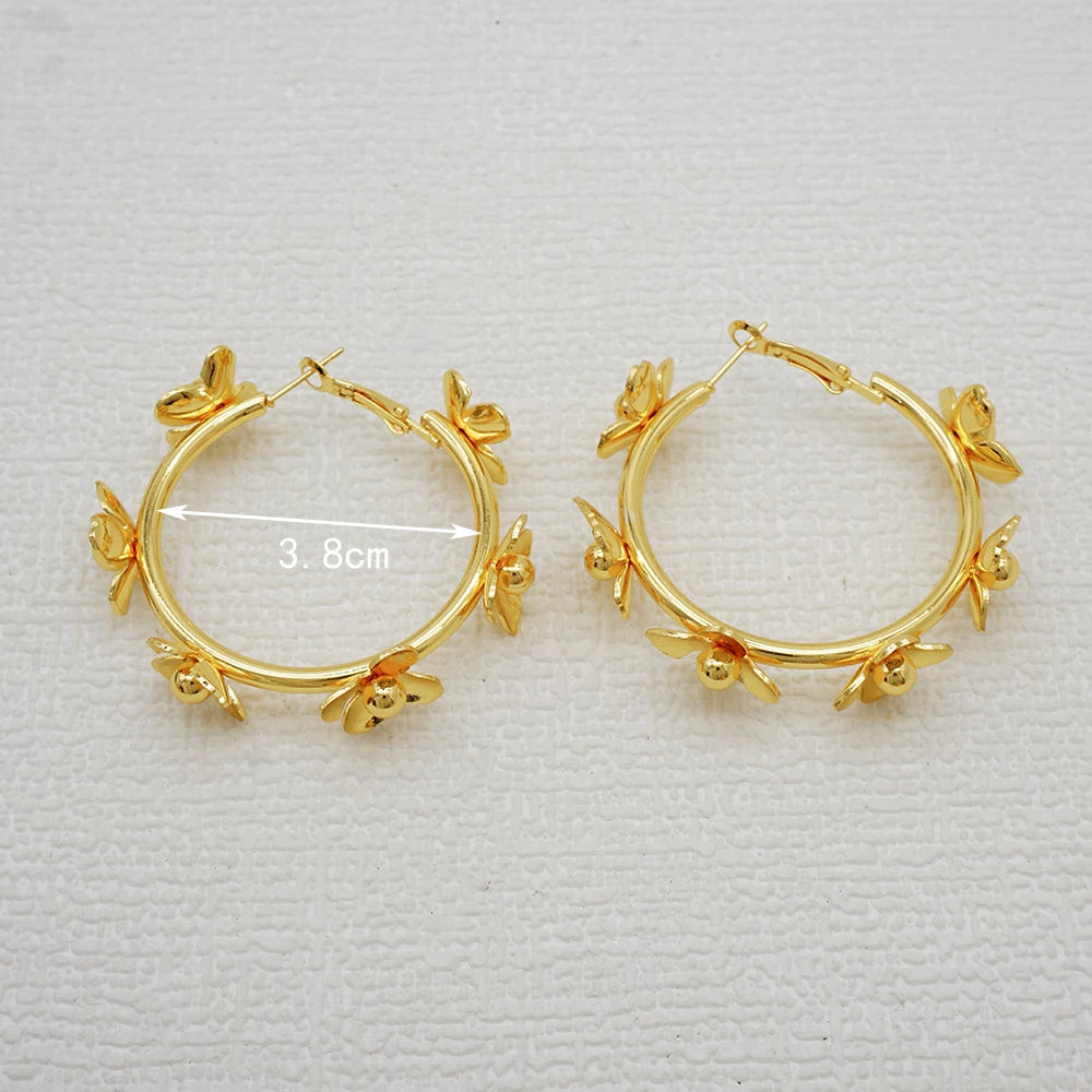Fan Shape Earrings New Fashion Dubai Gold Color Drop Earrings French African Women Girls Party Gifts Wedding Jewelry Earring