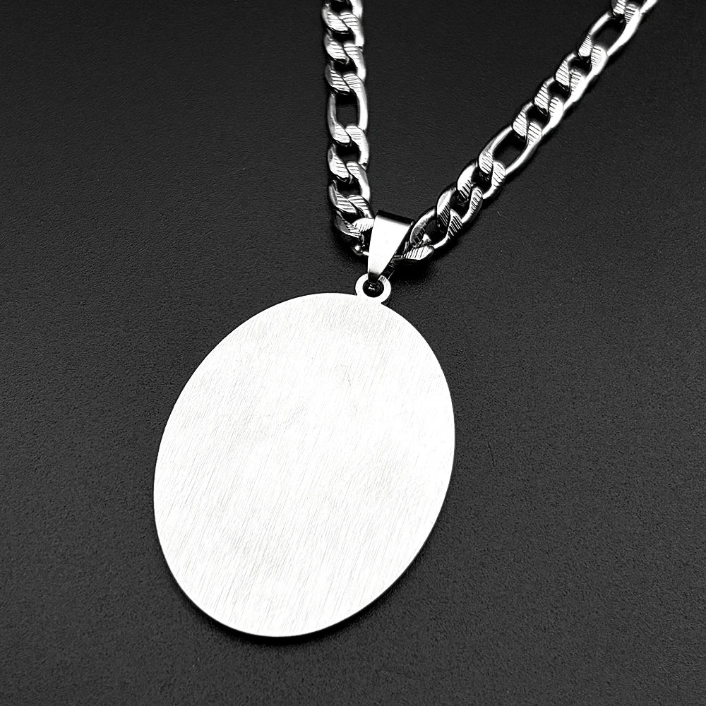 Muslim Islamic Quran Allah Stainless Steel Oval Medal Pendant Necklace for Men Women Gold Color Arabic Letter Punk Chain Jewelry