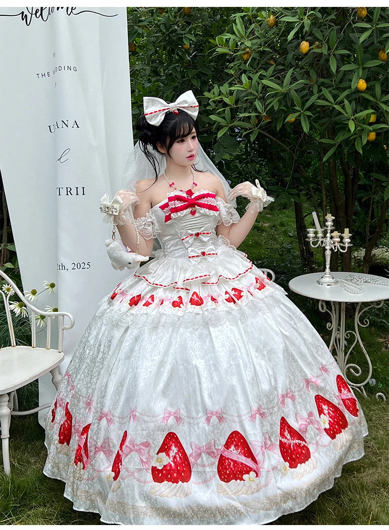 Sweet Princess Style Birthday Anniversary Wedding Dress New Lolita Cute Bow Sexy Strapless Girl Temperament Puffy Lace Dresses