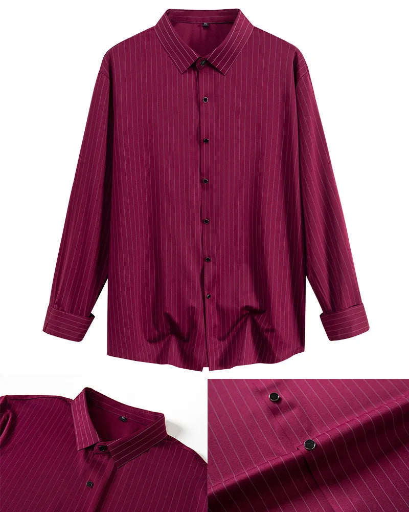New Stylish Men's Striped Shirt Long Sleeve Business Casual High Elasticity Spring Autumn Seamless Easy-care Soft Man Clothing