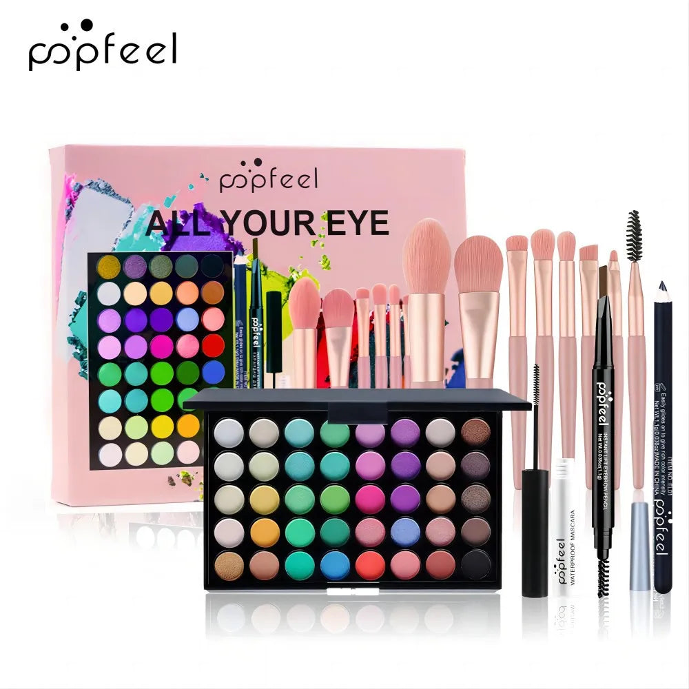 POPFEEL All-in-One Makeup Kit Gift Set with Eyeshadow Palette Foundation Lip Gloss Blush Brushes Eyeliner and More Beauty Gifts - AMULET RING STORE
