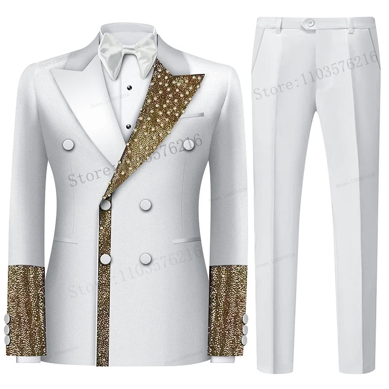 B01 Luxury 2 Piece Men's Suit Tailcoat Application Single Button Lapel Satin Formal Pearl Party Wedding Groom Jacket Suits