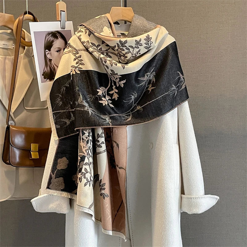 Travel Poncho Warm Cashmere Scarf Women 2025 Luxury Thick Blanket Winter Bufanda Shawl Print New Wraps Pashmina Female Stoles - AMULET RING STORE